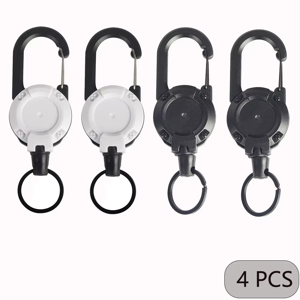 1/2/4Pcs Retractable Heavy Duty Carabiner Reel Keychain Steel Wire Badge Holder