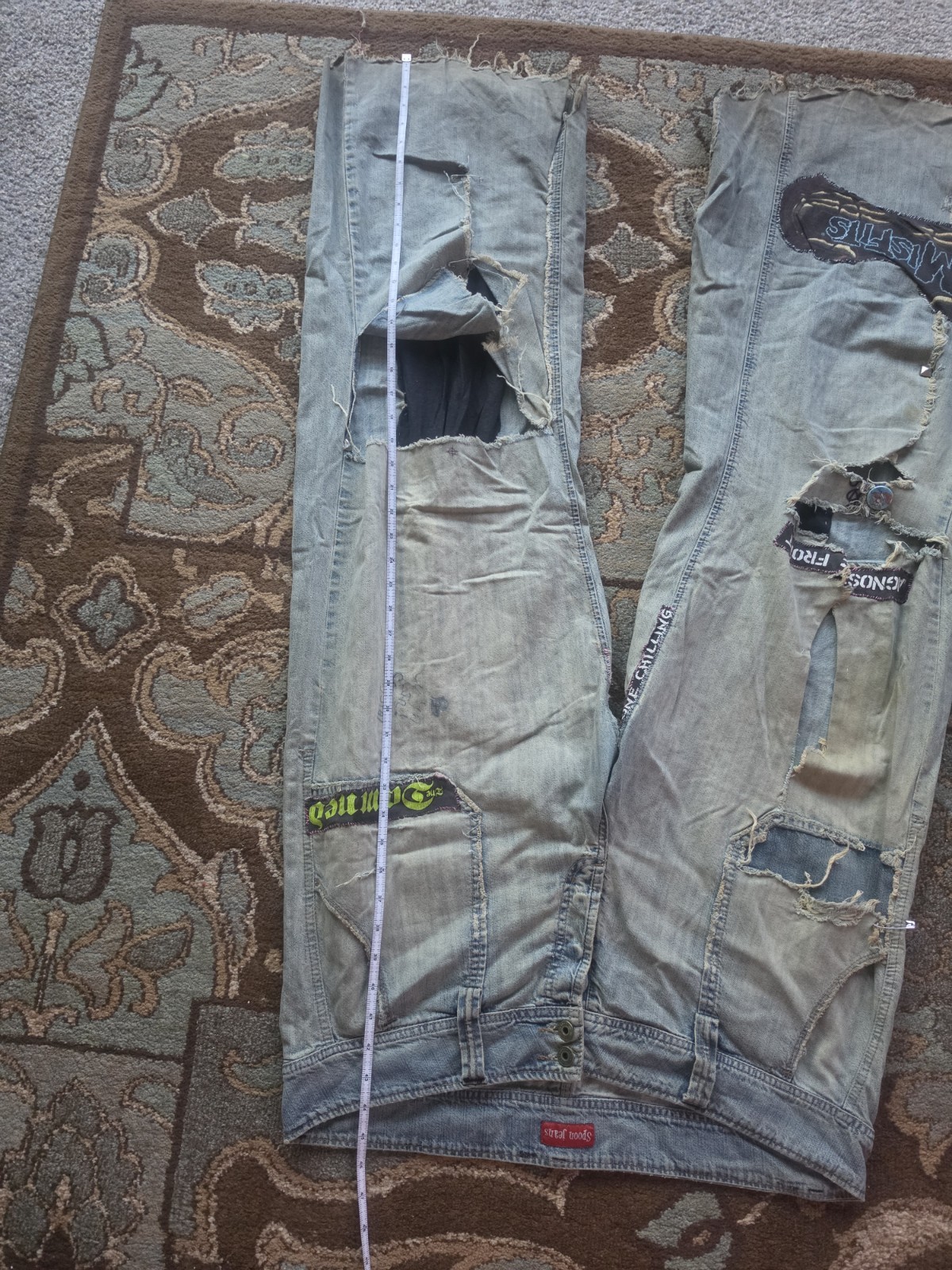 VTG DIY Wide-Leg Flare Jeans XL/XXL: STREET CRUST PUNK BIKER MOTO THRASHED Y2K