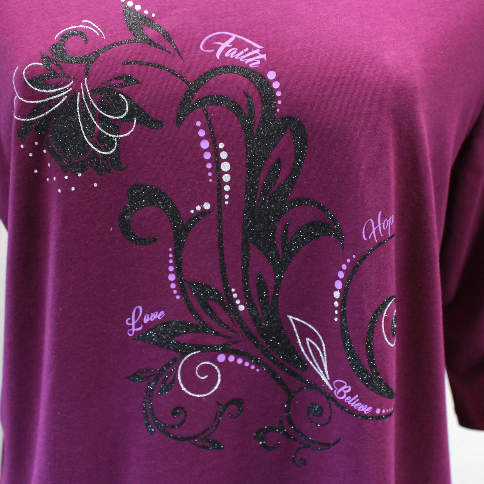 Catherines Plus Purple Cotton Glitter Flower Top Blouse 3X 26/28W