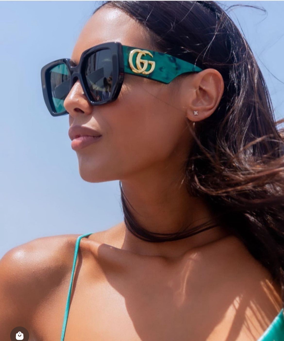 New Gucci GG0956S Oversized Geometric Women’s Sunglasses Black/Green Lense