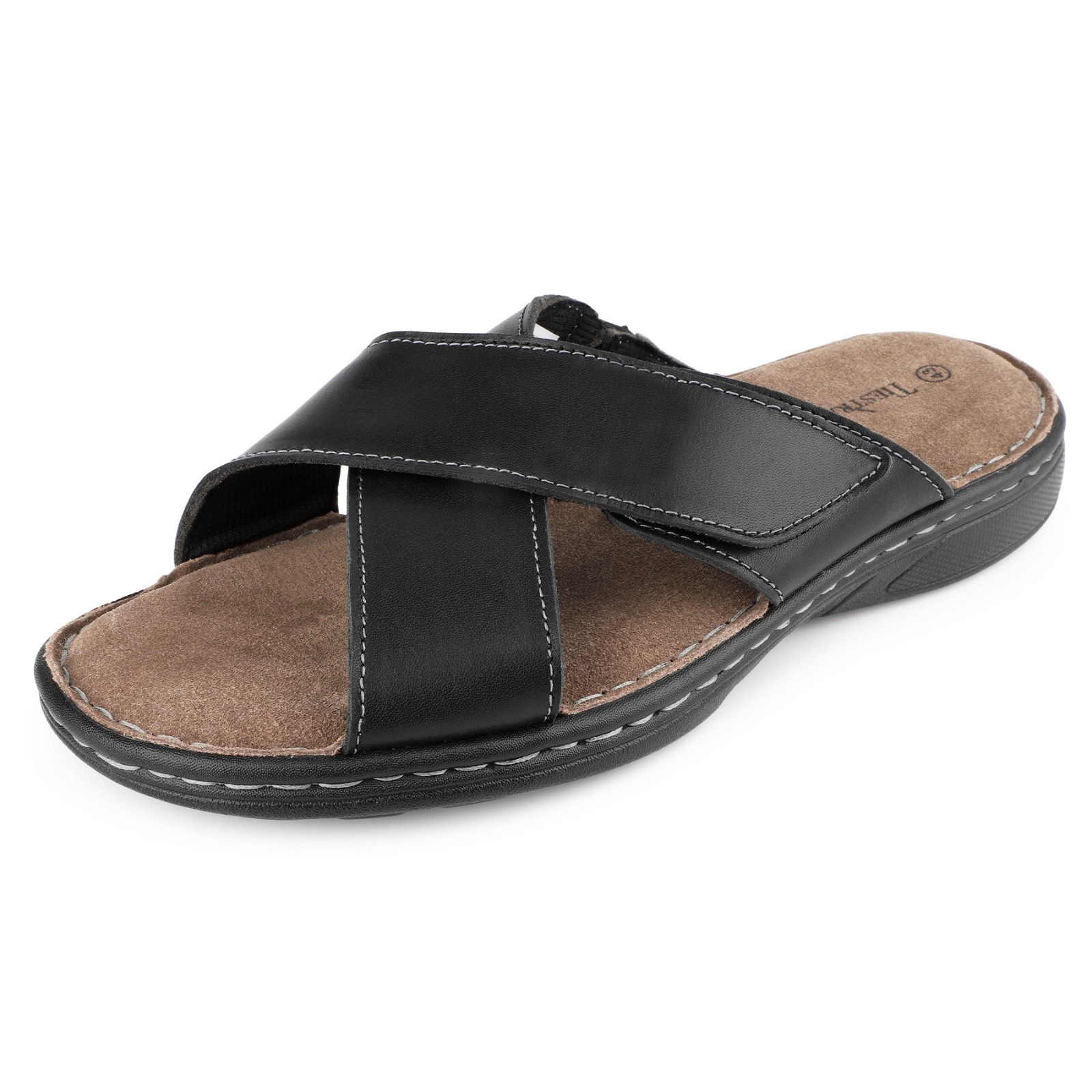 Mens Napa Leather Slides Sandals Soft Cushion Sandals with Memory Foam
