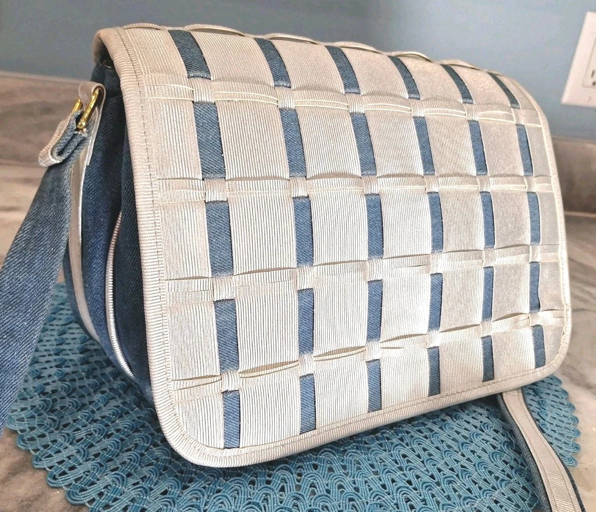 TangoBag Denim/Canvas Silver Organizer Multi Pocket Crossbody Handbag