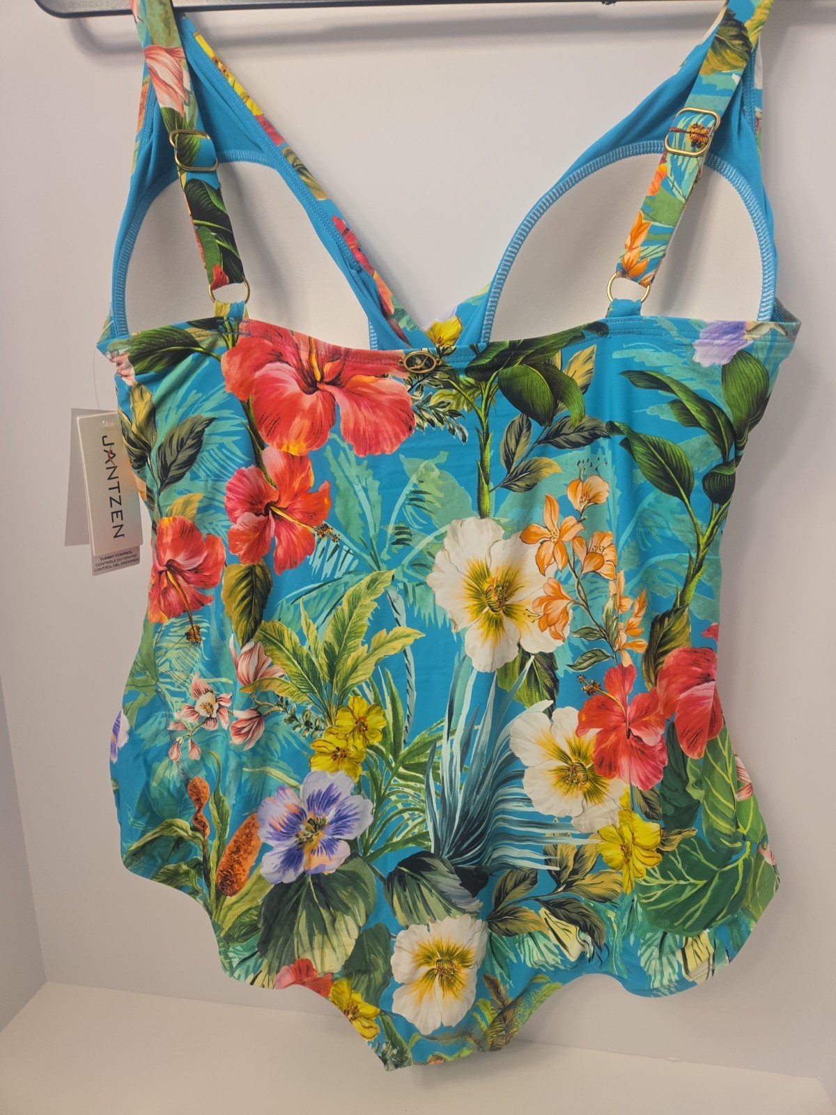Jantzen Women’s Tropical Floral One Piece Swimsuit Blue Multicolor Plus 18W