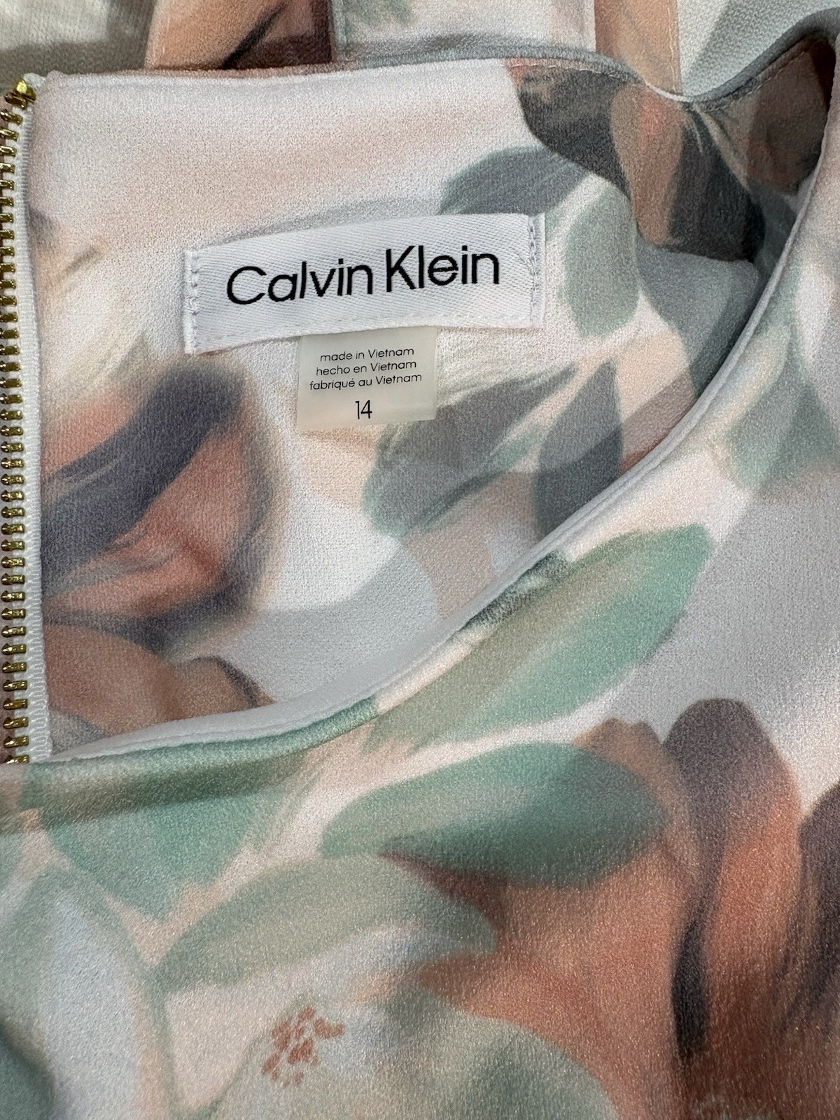 Calvin Klein Women’s Floral Fit & Flare Knee Dress Size 14 Short Sleeve Belted
