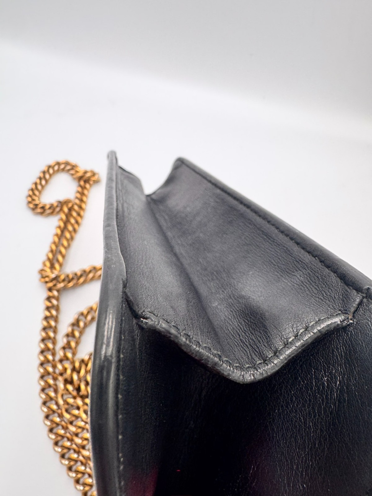 Gucci Broadway Pearl Bow Shoulder Bag Black Leather Gold Chain Authentic