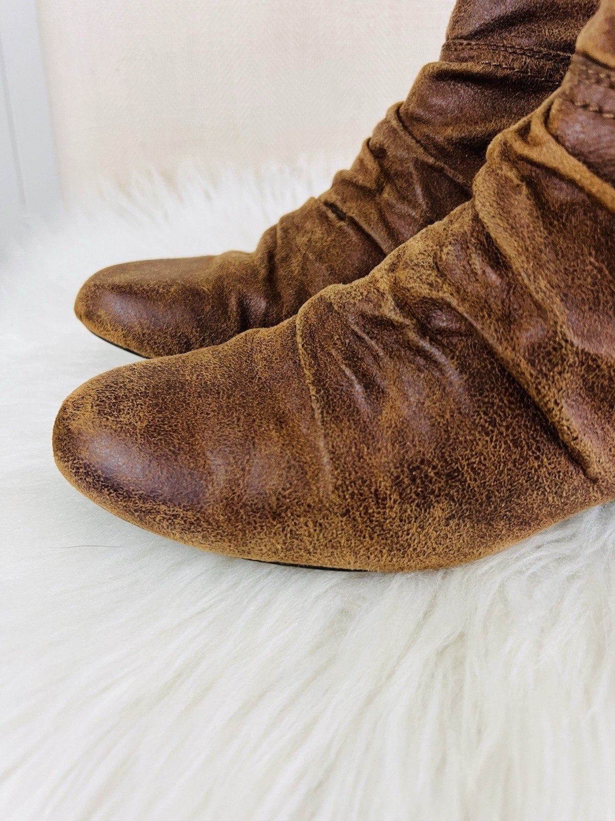 Kim Rogers Terry Brown Ankle Boots Slouched Ruched Buckled Booties 8.5M
