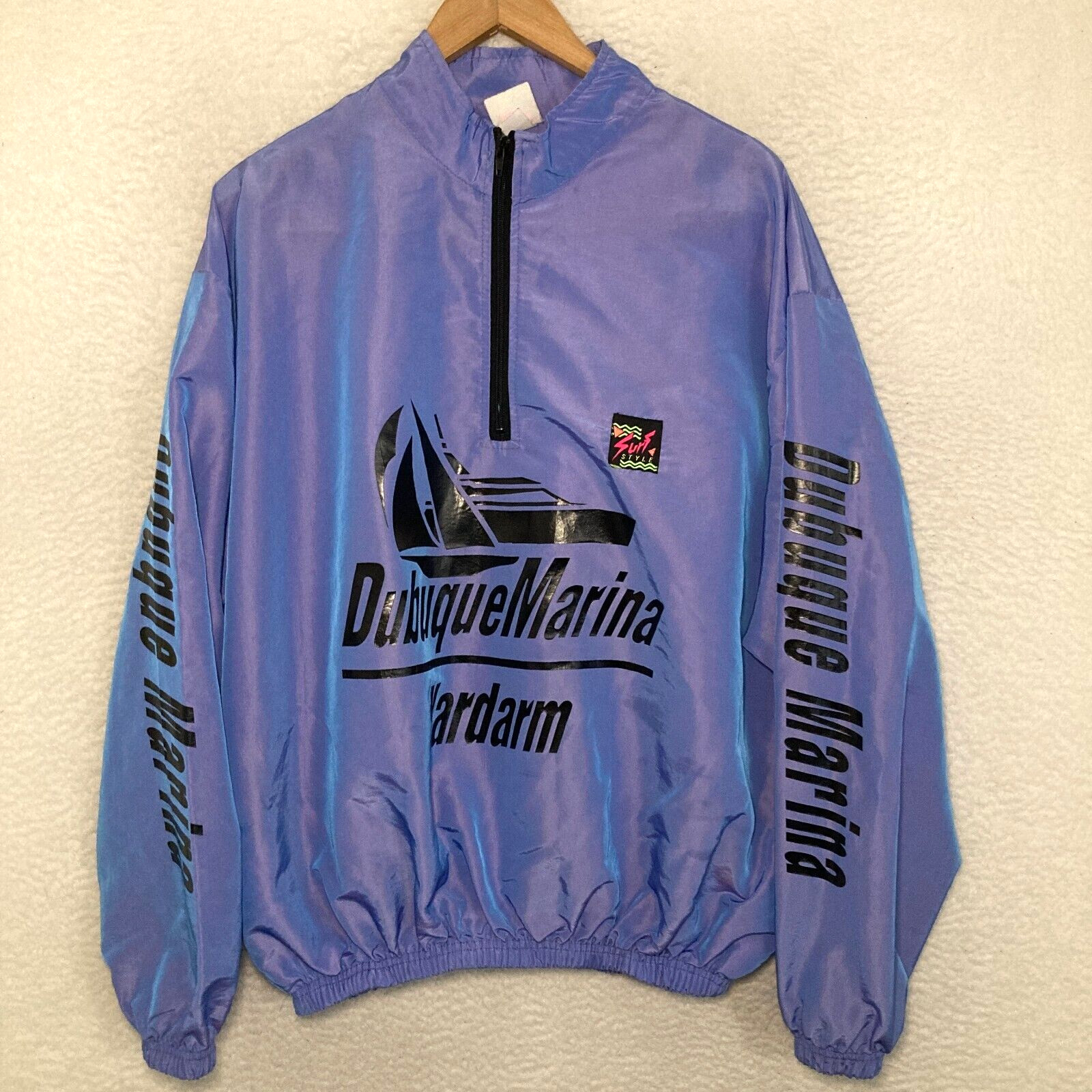 Vtg 1990s Surf Style USA Made Dubuque Marina Windbreaker Jacket OSFA 1/2 Zip