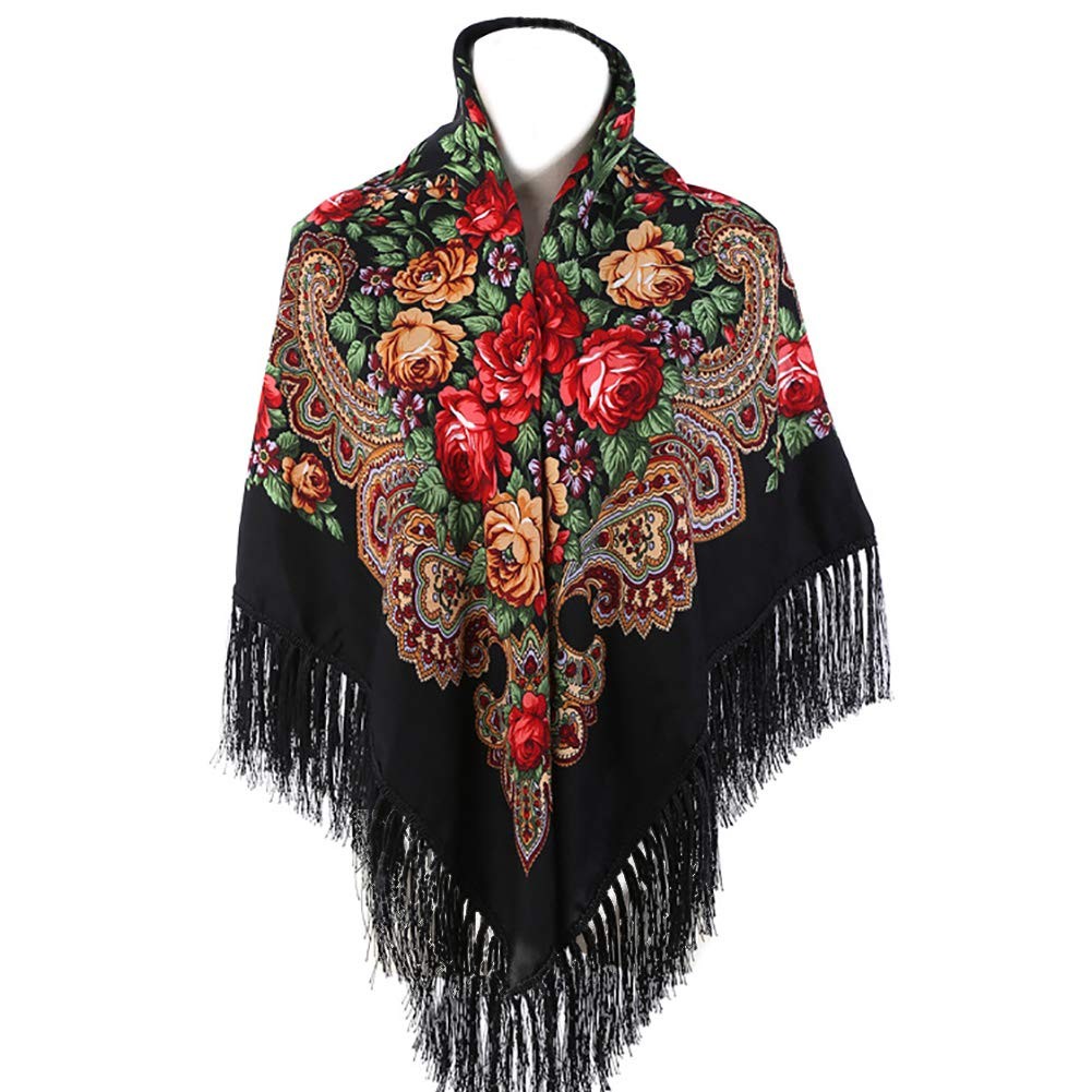 Women’s Traditional Scarf Wrap Tassel Shawl Fringes Neck Head Shawl Retro Sca…
