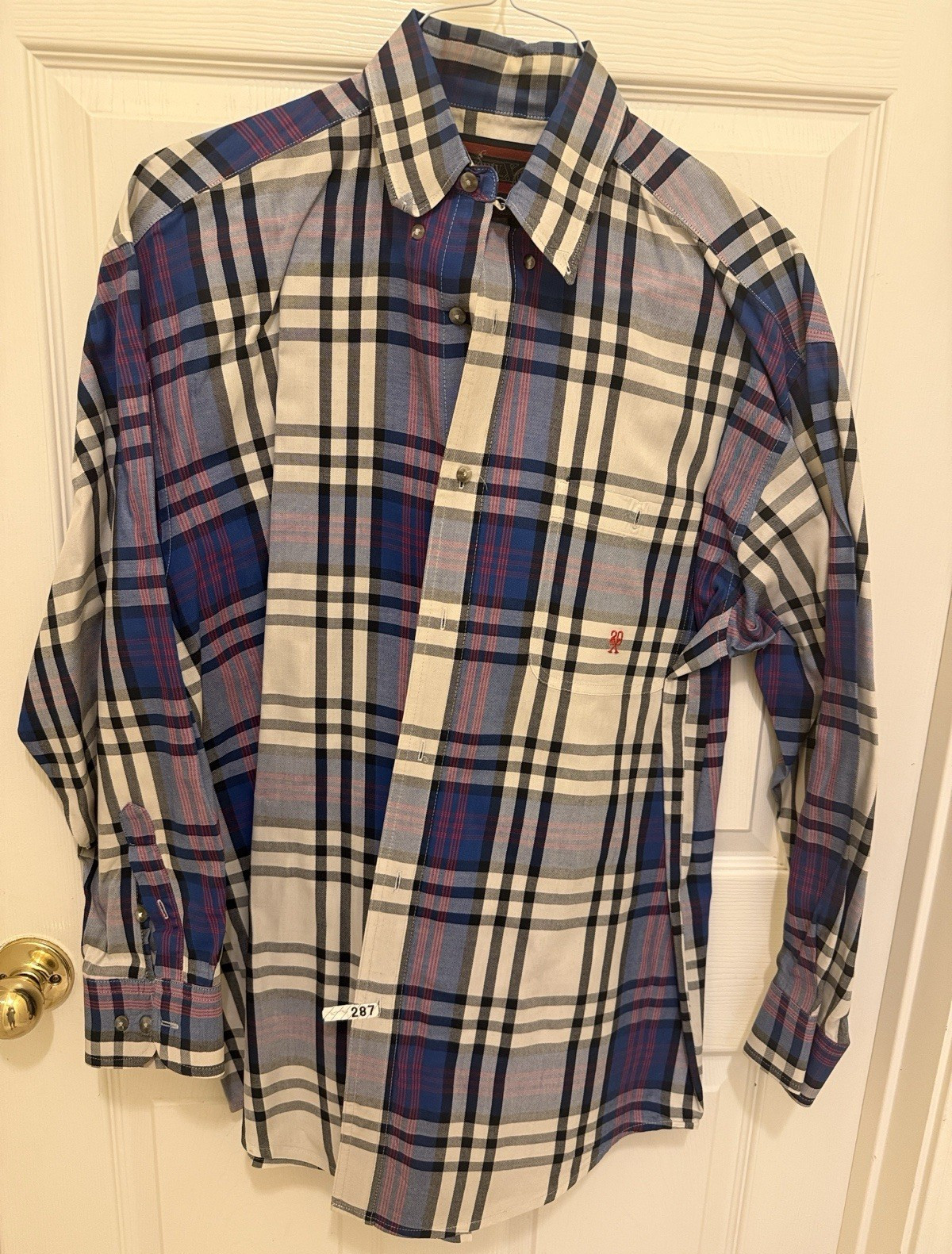 TwentyX Men’s M Blue/White/Red Plaid Long Sleeve Cotton Button-Up