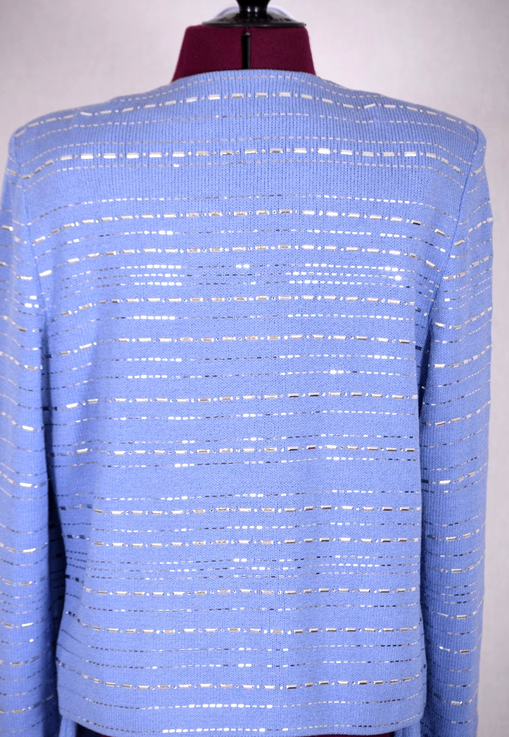 ST.JOHN Women’s Blue Metallic Sequins Studs Rhinestone Zip Jacket Skirt Sz 8