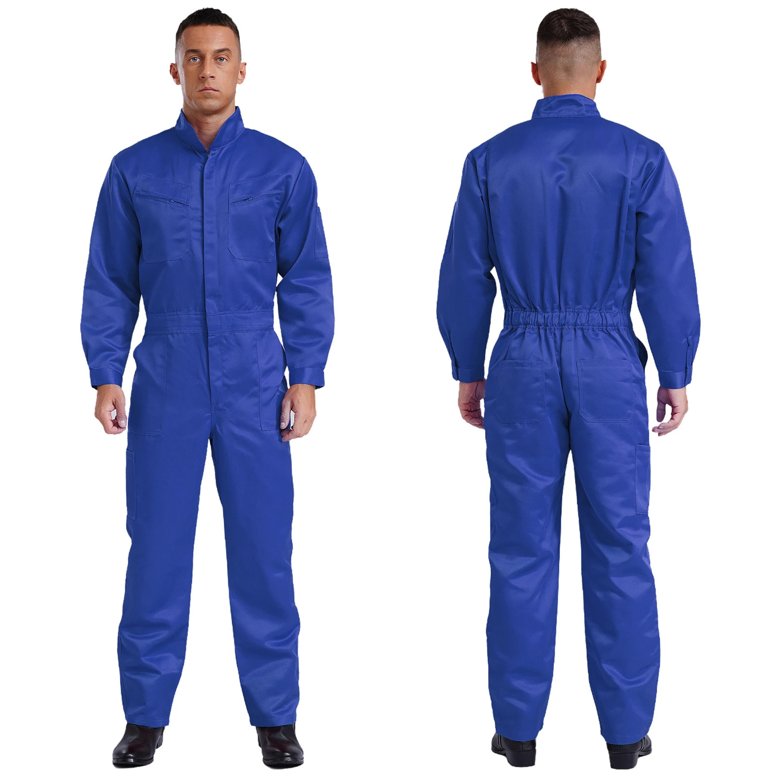 Men’s Coverall Long Sleeve Jumpsuit Mechanic Zipper Pockets Overalls Boiler suit