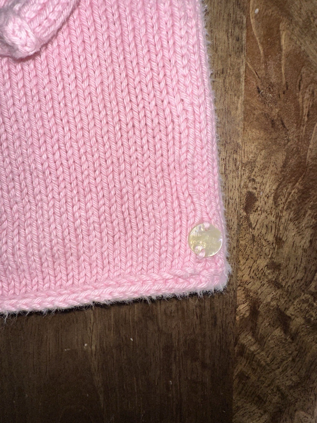 Pure Handknit Womens S/M Pink Knit V-Neck Long Sleeve Button Sweater Girly