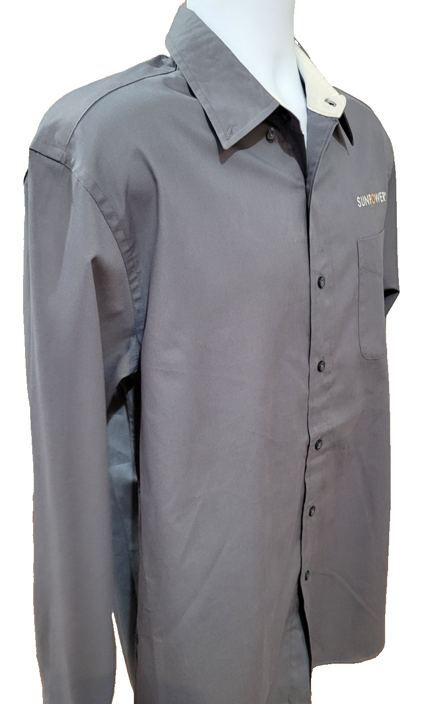 Port Authority Shirt Mens Large Gray Long Sleeve Work Button Down Sunpower New