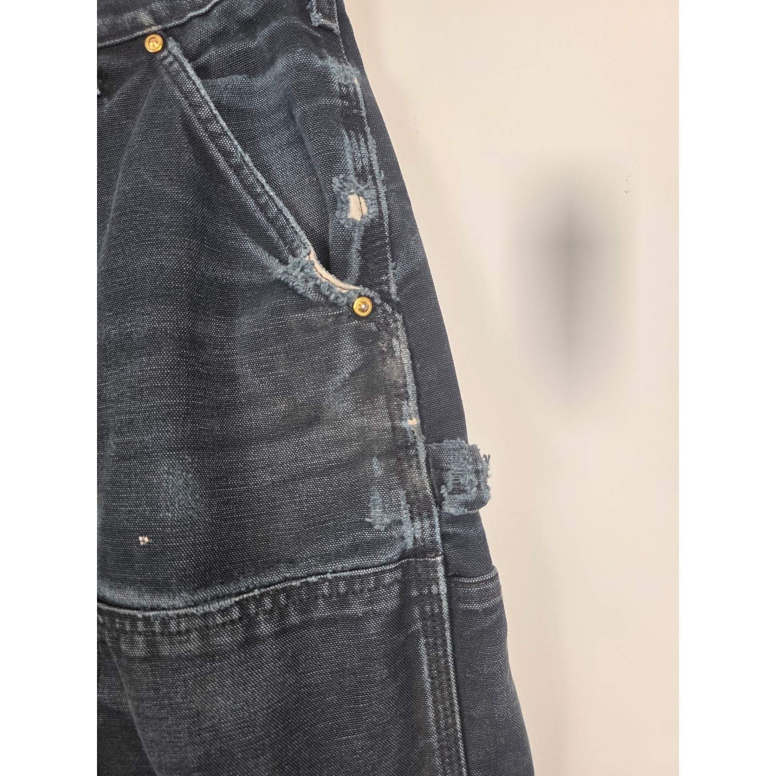 Carhartt B01BLK Double Knee Work Pants Men 32×30 Black Faded Made USA Distressed