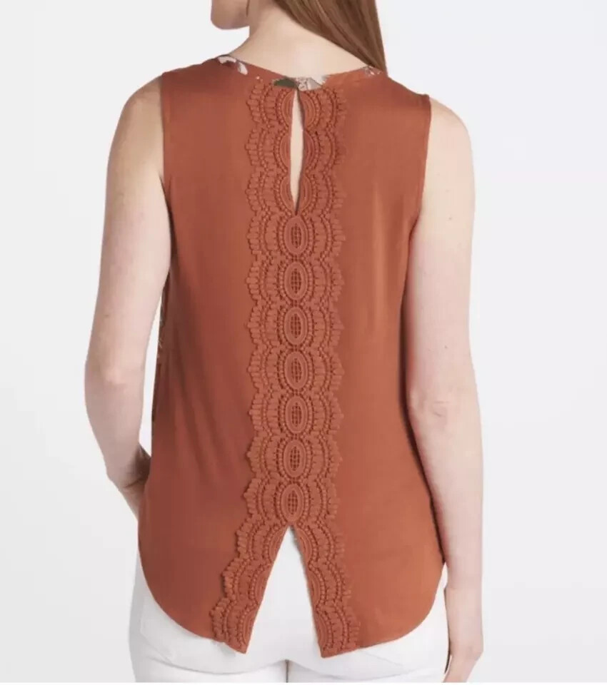 DANIEL RAINN CROCHET TRIM SLEEVELESS BLOUSE Women’s Size Medium RUST FLORAL