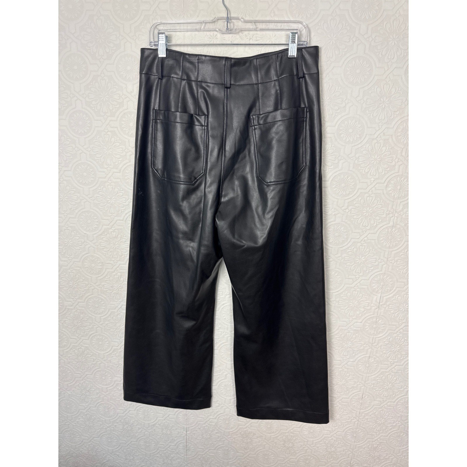 Maeve Anthropologie The Colette Faux Leather Pants Black Wide Leg Cropped 31