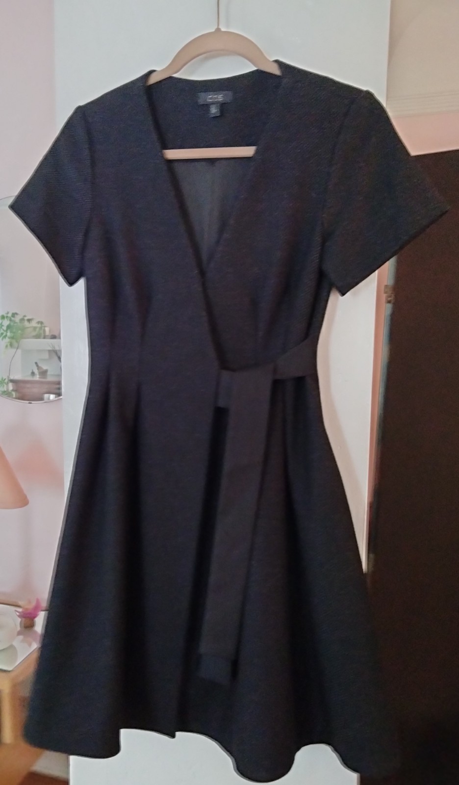 COS Classic BLACK TIE UP WRAP DRESS Wool blend mini FIT & FLARE $190 XS 2