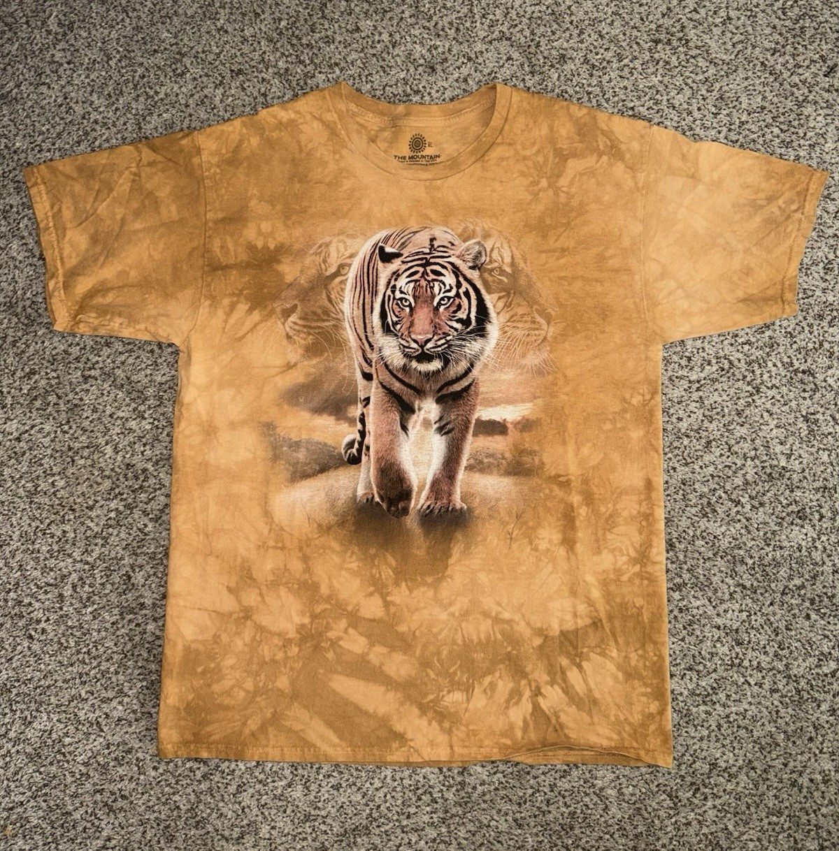 The Mountain Orange/Brown Tie-Dye Tiger Graphic Cotton Knit Crew Neck Tee XL