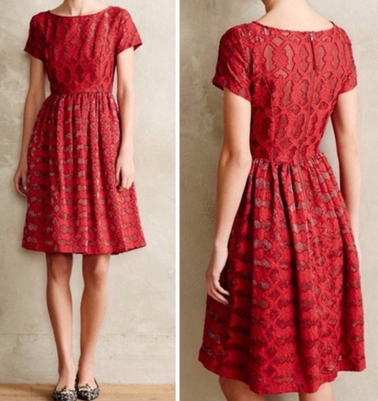 MOULINETTE SEOURS womens size 4 Rubied Red lace crochet fit and flare dress
