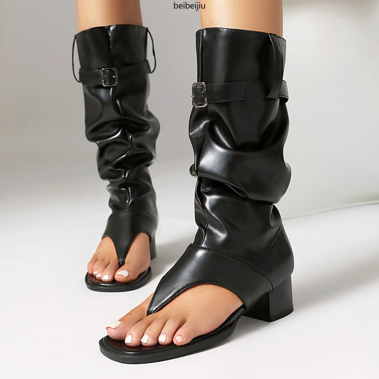 Women‘s Roman Gladiator Denim Boots Sandals Flip Flop Shoes Thongs Belt Casual