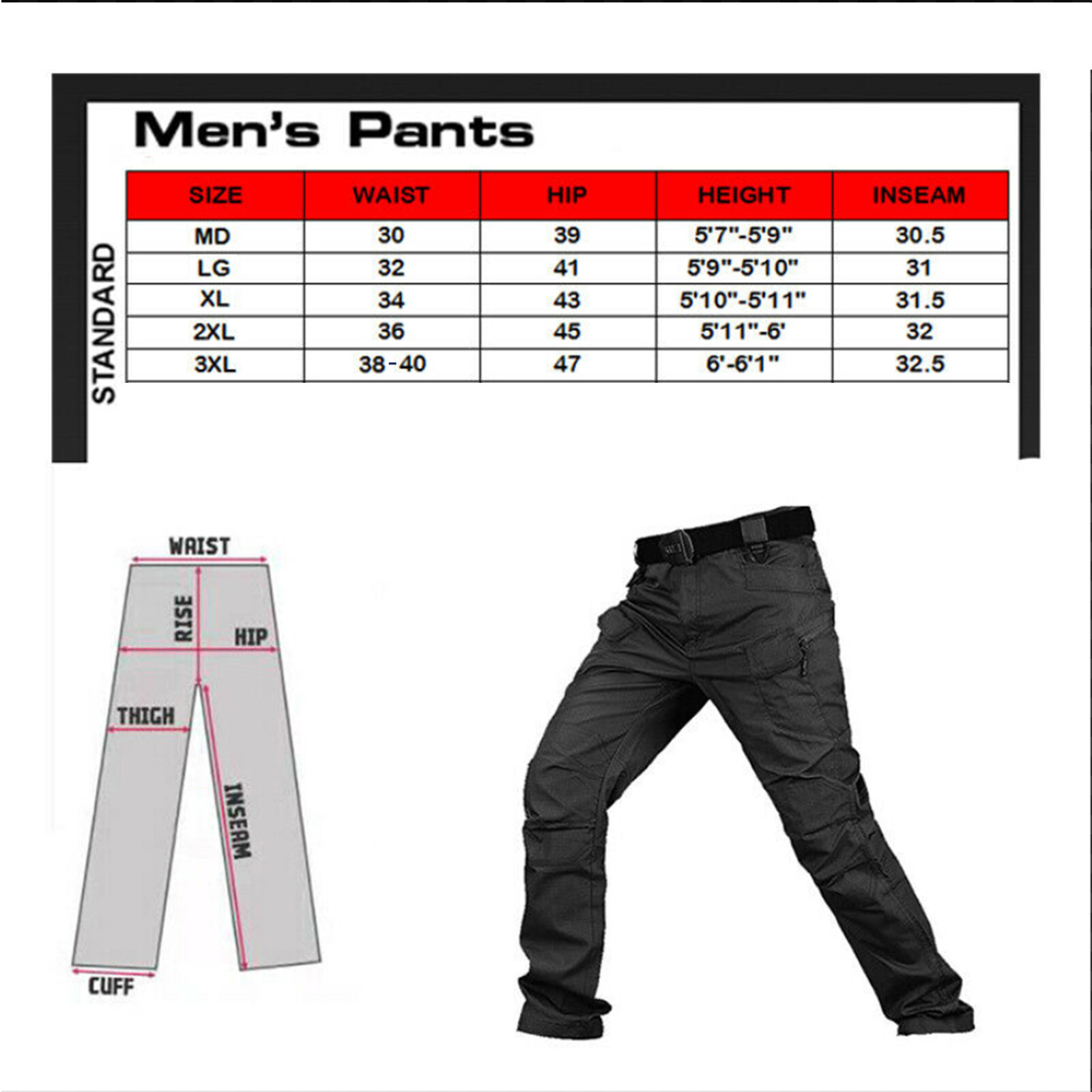 Tactical Cargo Pants Mens Work Pants Combat Outdoor Waterproof Hiking Trousers