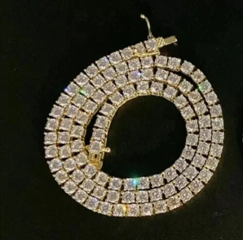 4MM 18″ In 20Ct Solid Round Cut Diamond Tennis Necklace 14K Yellow Gold Finish