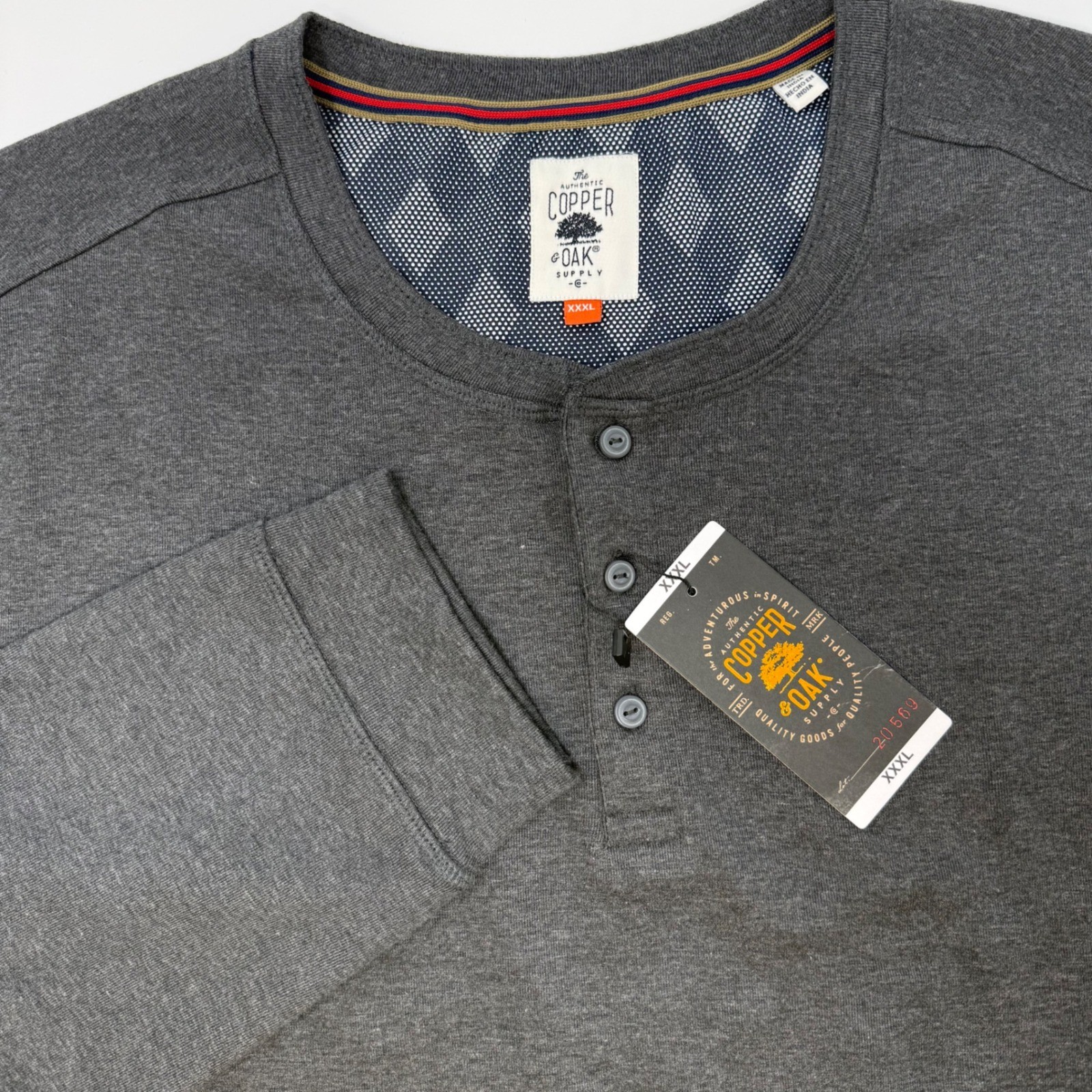 Copper and Oak Supply Mens XXL Gray Long Sleeve Henley Shirt NEW