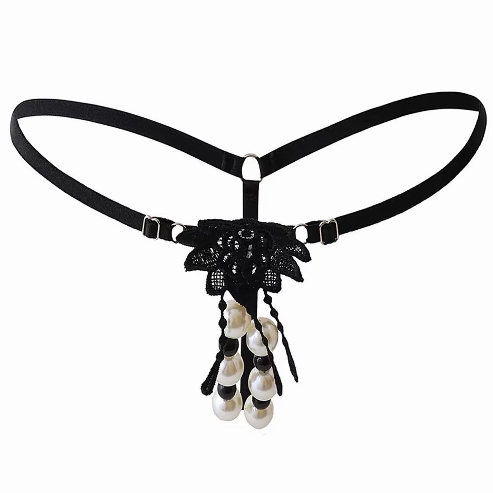 Sexy Women Lace Pearl Thong G-string Panties Lingerie Underwear Crotchles T-back