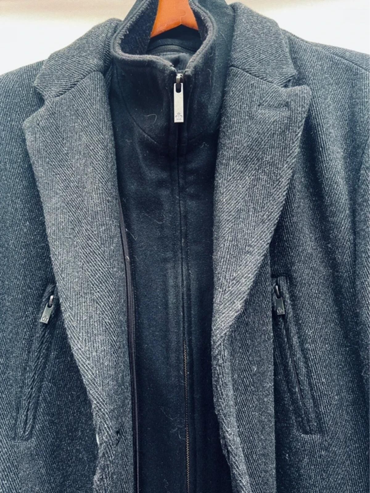 Dark Grey Jeff Banks Herringbone Long Mens Smart Overcoat Size XXL