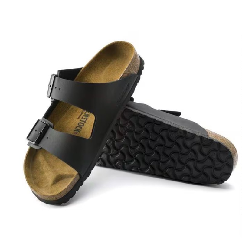 Birkenstock Arizona Birkibuc Leather Soft Footbed Unisex Clog Black Casual Shoes