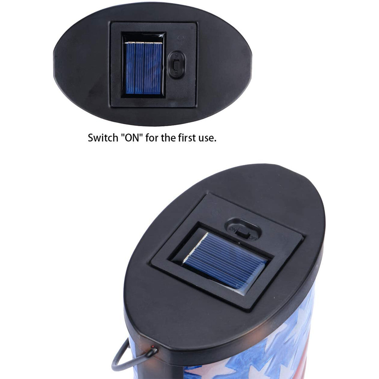 Patriotic USA American Flag Glass Solar LED Lantern With Dusk-To-Dawn Sensor