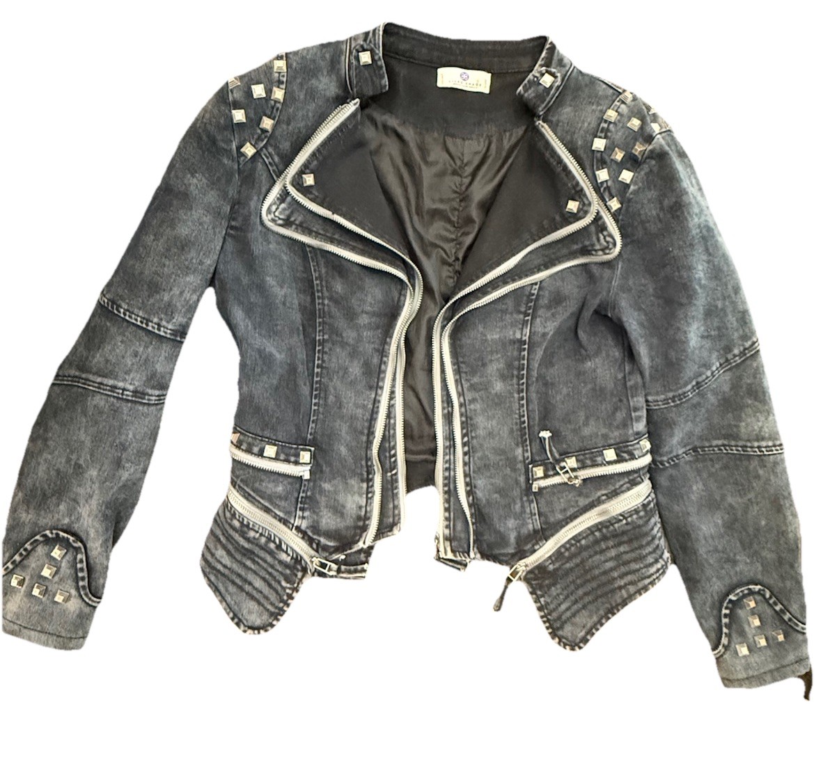 Jacket Womans Studded Riveted Denim Moto Cyber Punk Rock Steampunk M? Zipper S ?