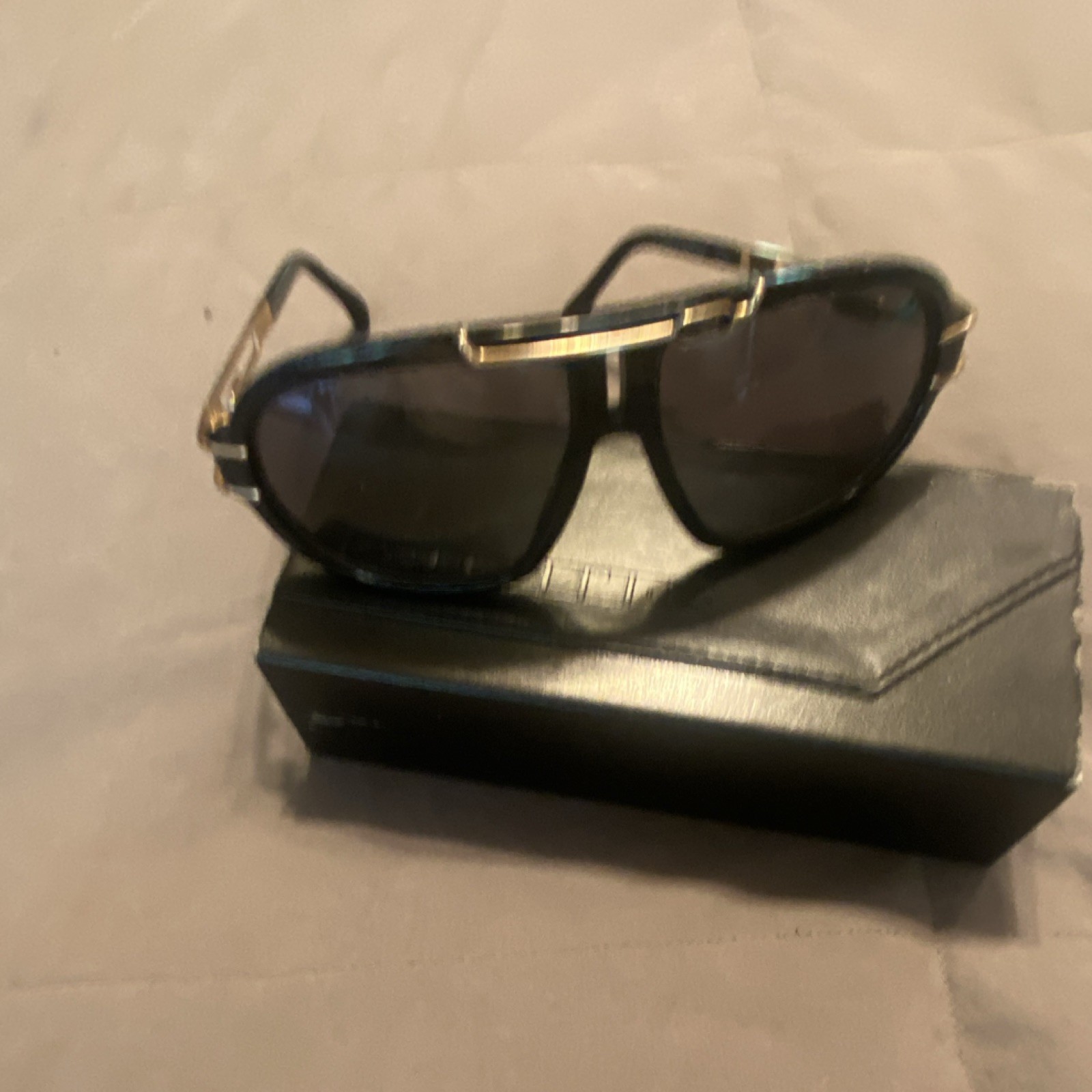Cazal Pilot Sunglasses Black Plastic Frame Gray Lens Vintage Style