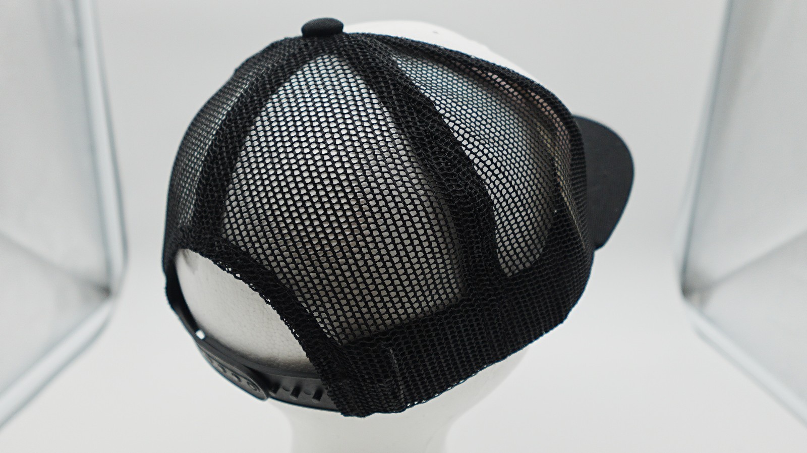Decky Youth Original 6 Panel Flat Bill Trucker Cap Black White Mesh Snapback Hat