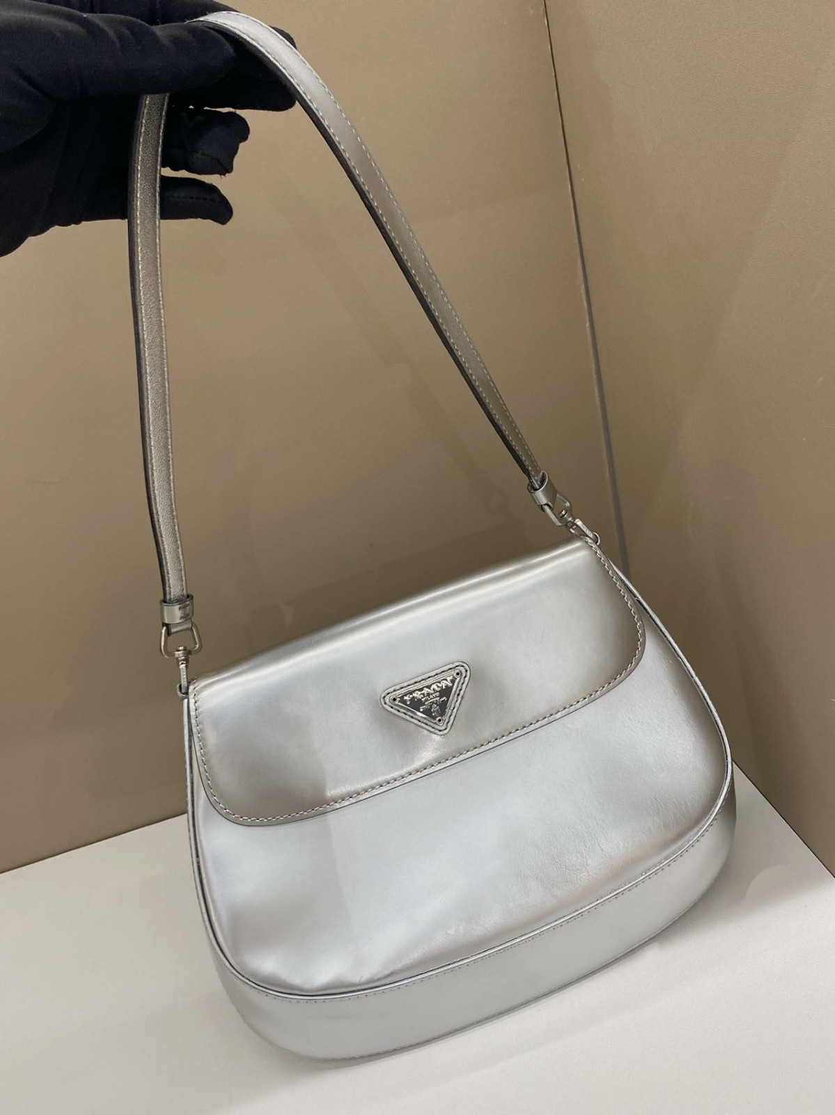 Authentic Prada Cleo Patent Leather Shoulder Bag Silver Silver-Tone eBay AG