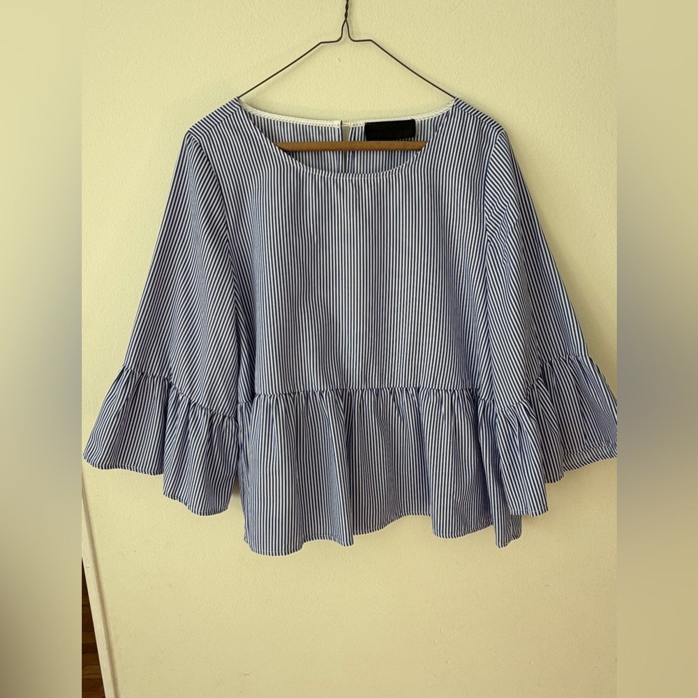 Blaque Label Blue & White Stripe Peplum Top 💙 Size Medium, Bell Sleeve, Nautica