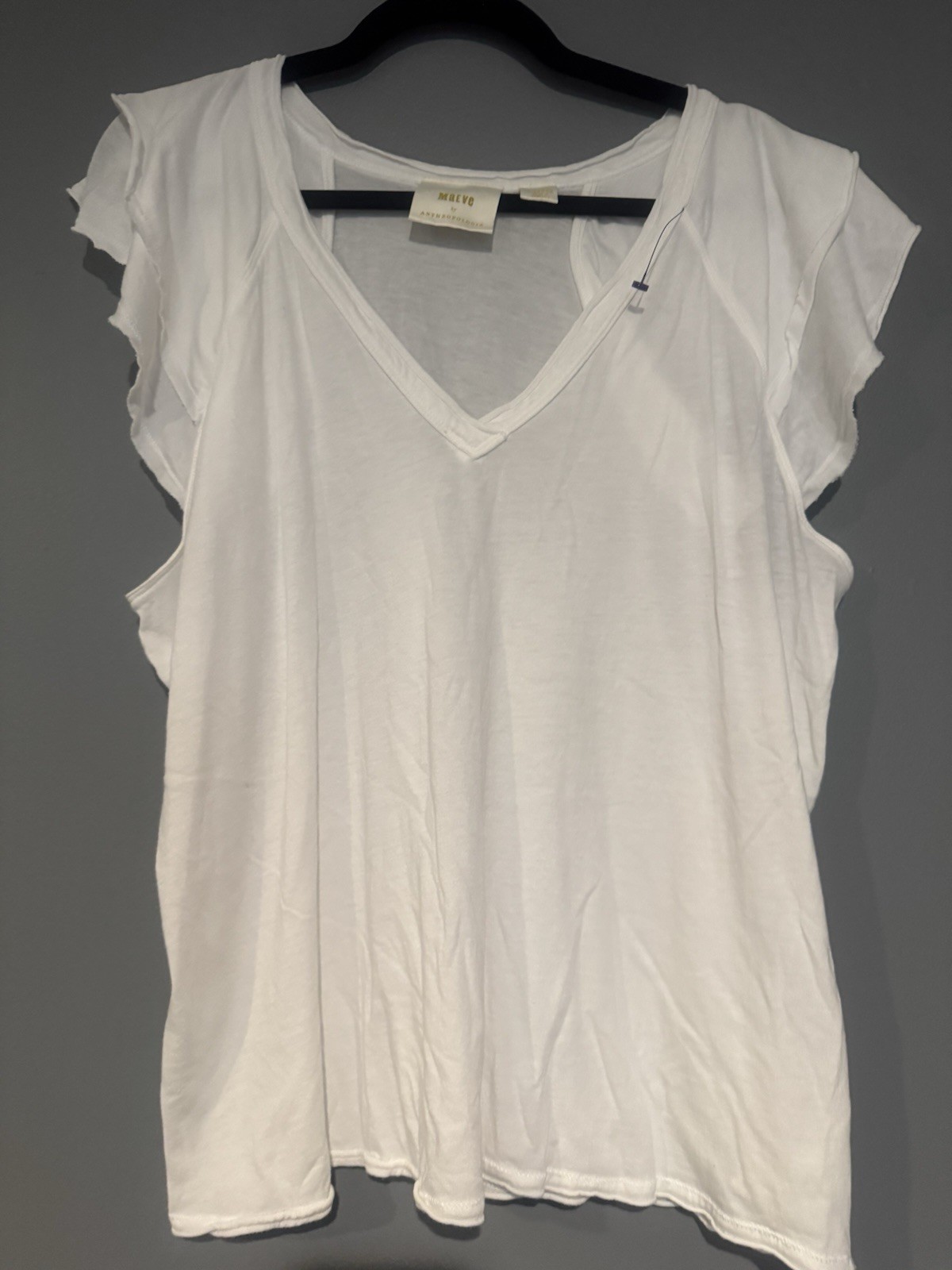 Maeve By Anthropologie White Flutter Sleeve Tee Size XL