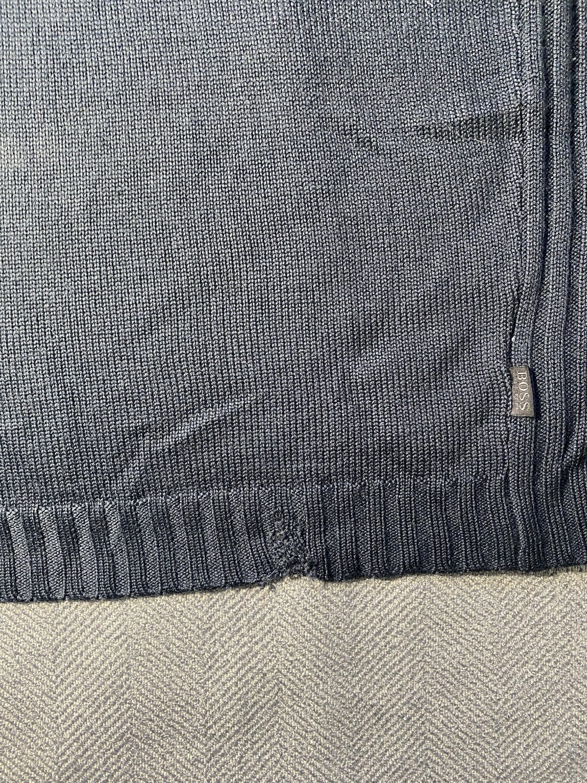 Hugo Boss Sweater Mens L Navy Quarter Zip Wool Elbow Patch Knit