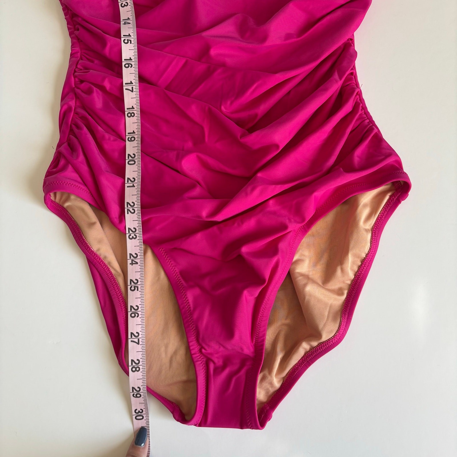 J.Crew Radiant Fuchsia Ruched V-Neck One Piece Swimsuit Women’s Size 14 NWT