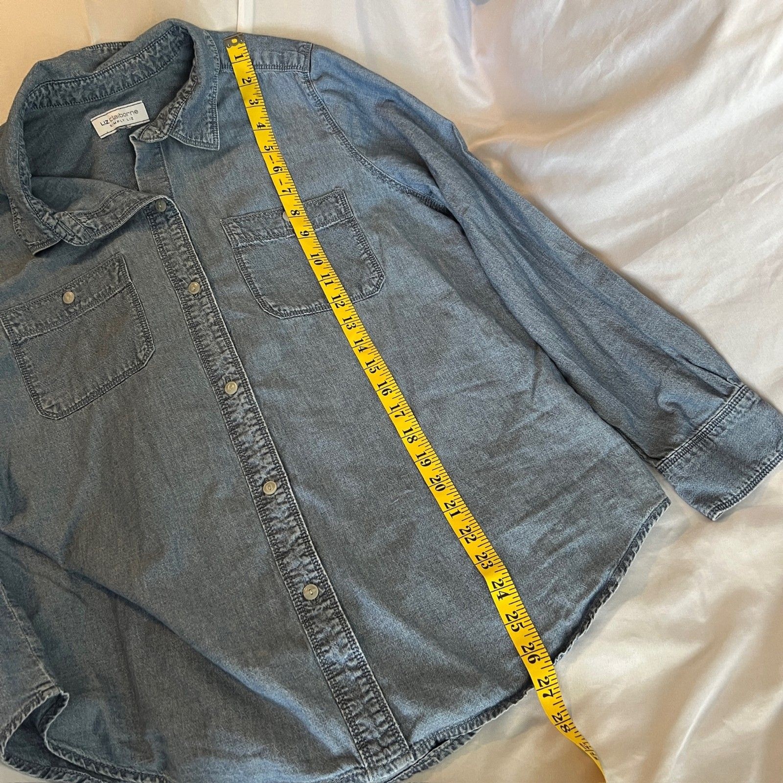 Liz Claiborne Denim Long Sleeve Button Up 100% Organic Cotton No Size