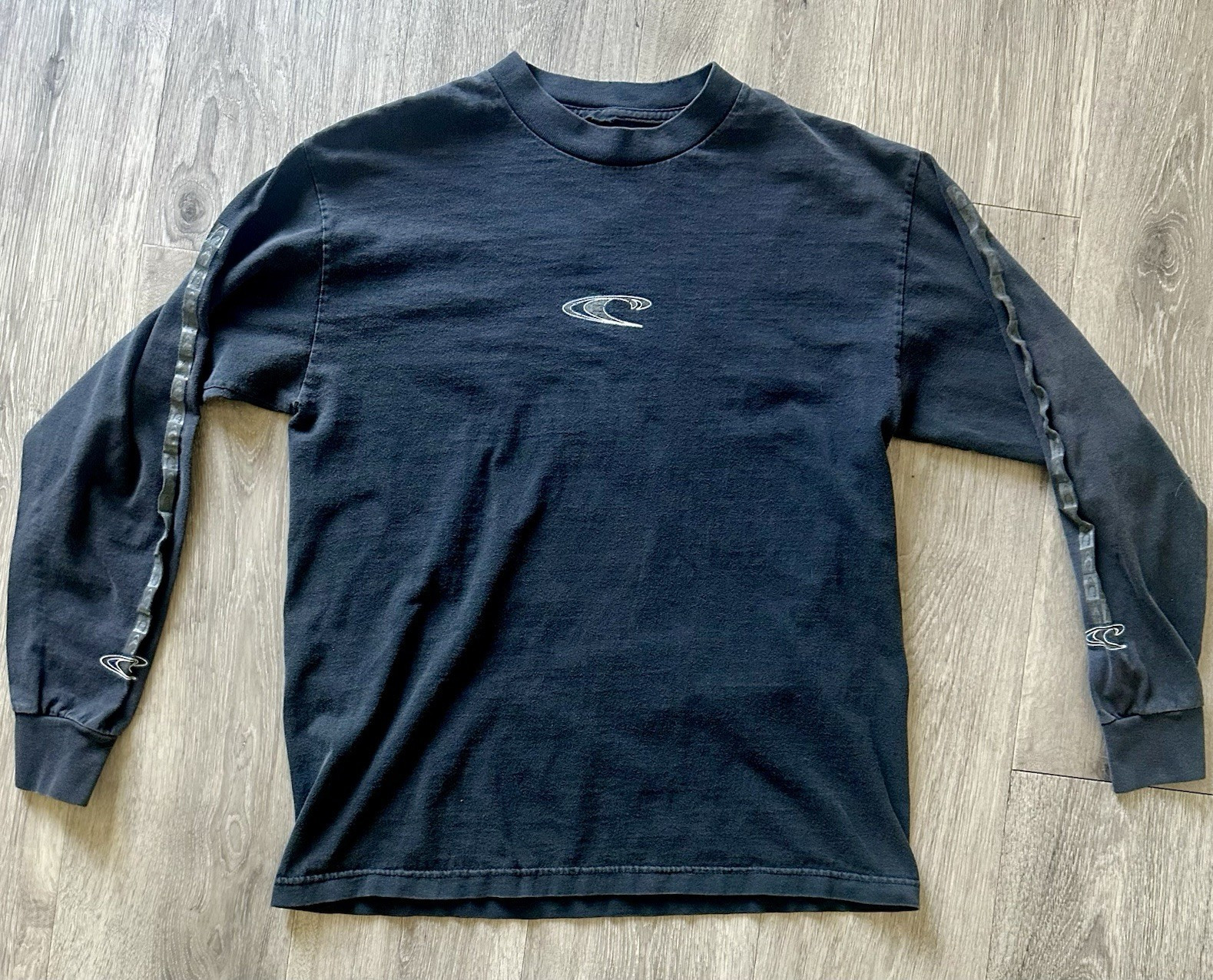 Y2K O’Neill Mens Black Double-Sided Logo Graphic Long Sleeve Crew Neck T-Shirt M