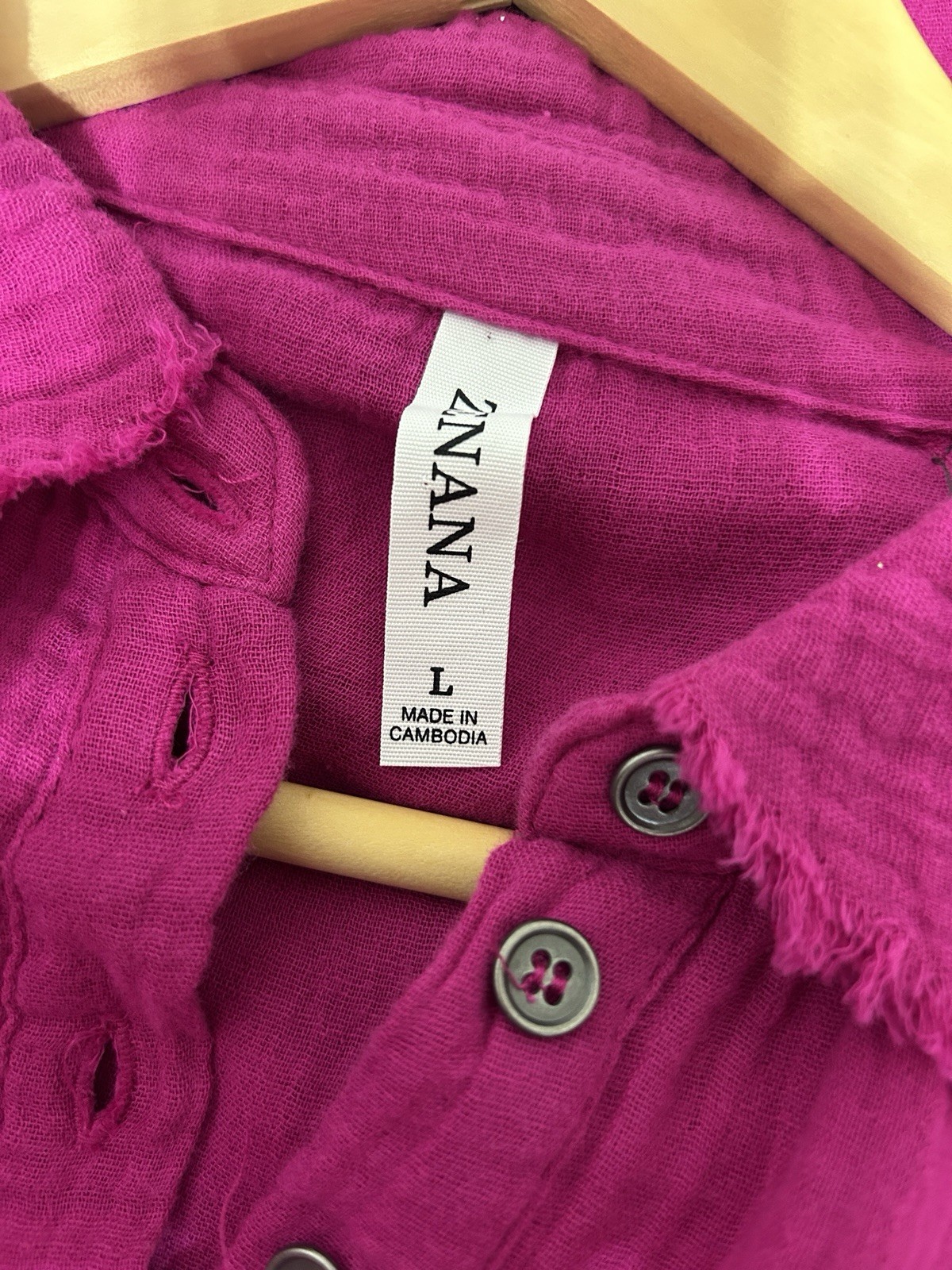 ZENANA Muslin Gauze Button Down Shirt Tunic Magenta Purple Cotton Pockets Size L