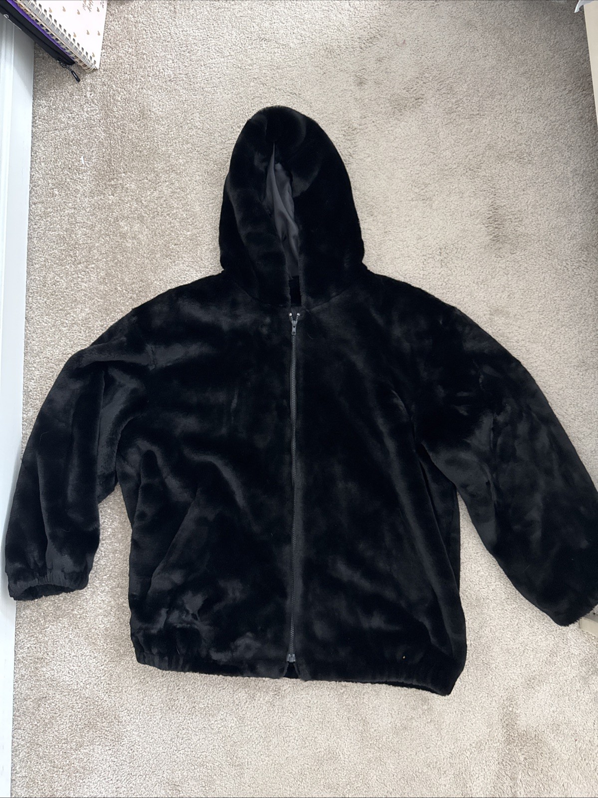 Donna Salyers Fabulous Furs Long Coat Hood Smokey Black/Gray, Faux Fur, Size XL