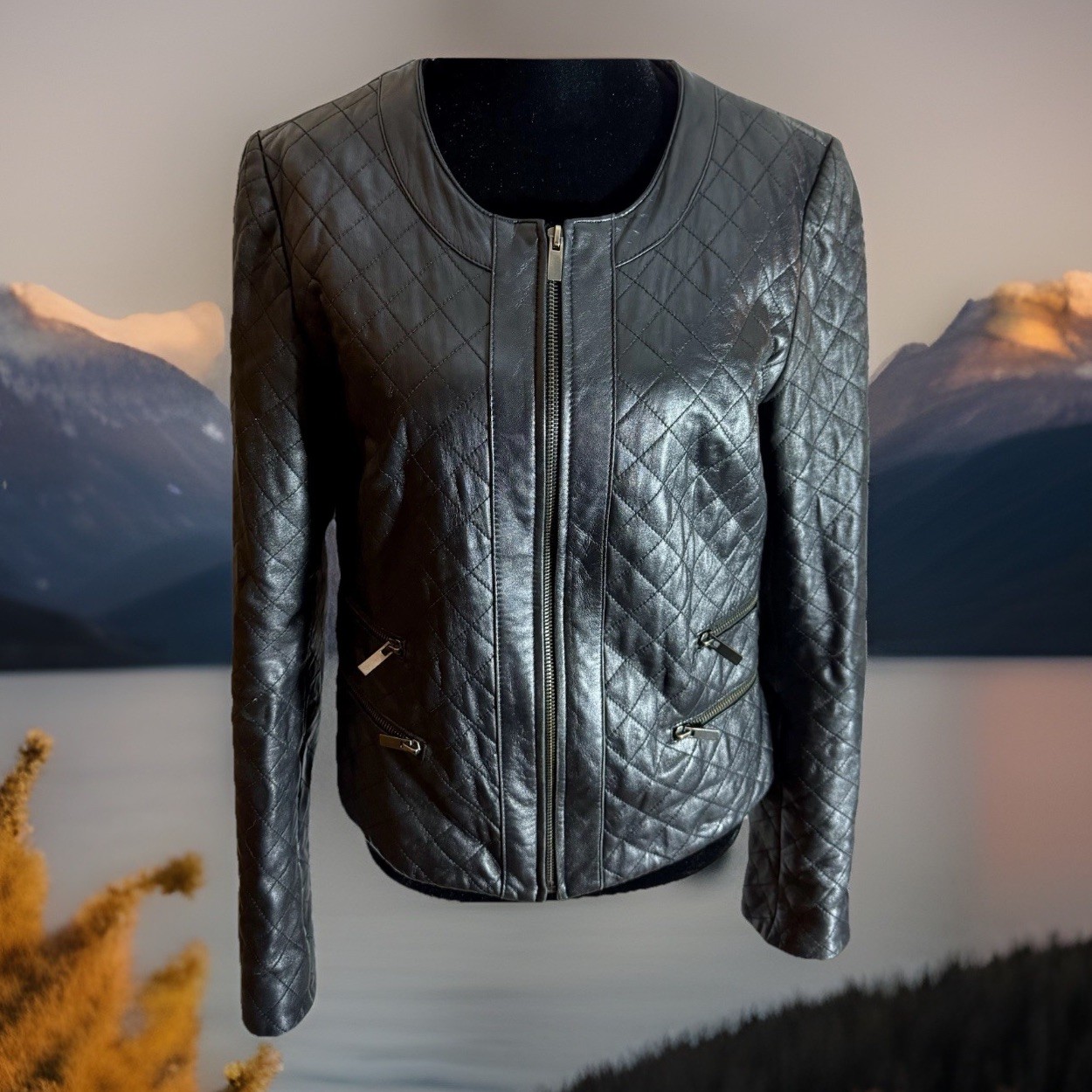 My Tribe USA Quilted Leather Jacket Size L Soft And Beautiful Chest Measures 38”