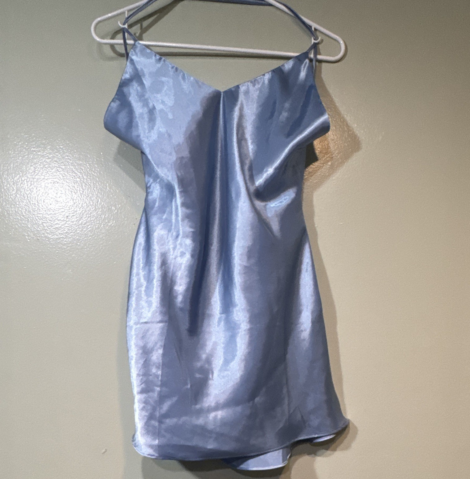 Blue Satin Full Slip Solid Spaghetti Strap Women’s Size S Light Blue