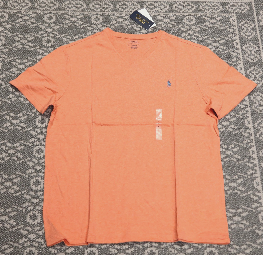 New Polo Ralph Lauren Men’s V-Neck T-Shirt Tee – LARGE – Orange Heather