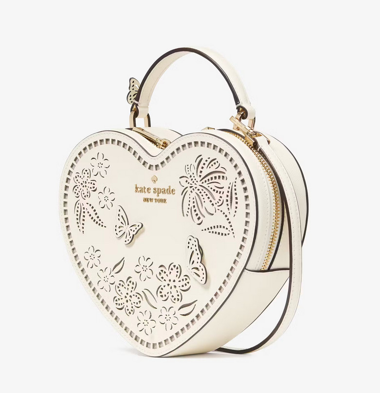 Kate Spade Love Shack Perforated Heart Crossbody Butterfly Purse Meringue Floral