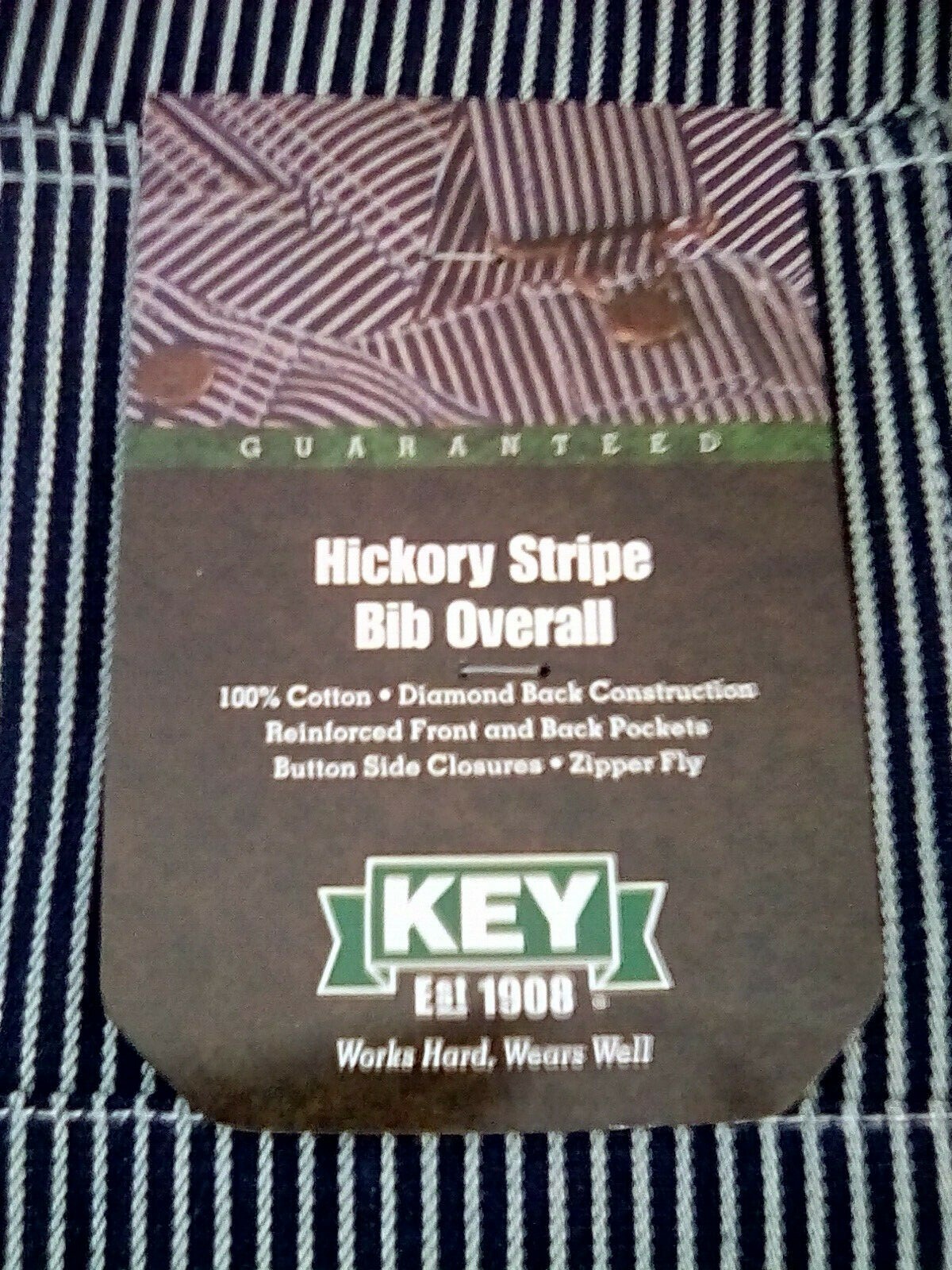 Key Industries Hickory Stripe Bib Overall High Back Zip Fly, 34-58Wx30, 32 & 34L