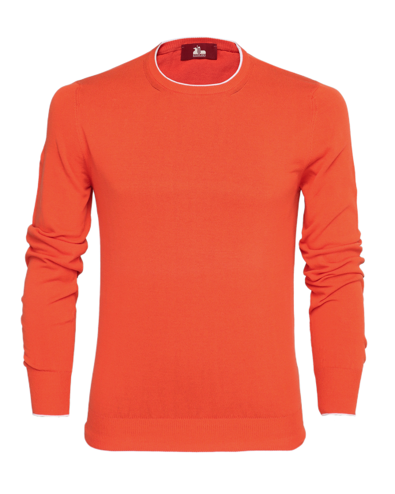 NWT EZZELINO SWEATER cotton crepe orange crew-neck luxury Italy 52 L
