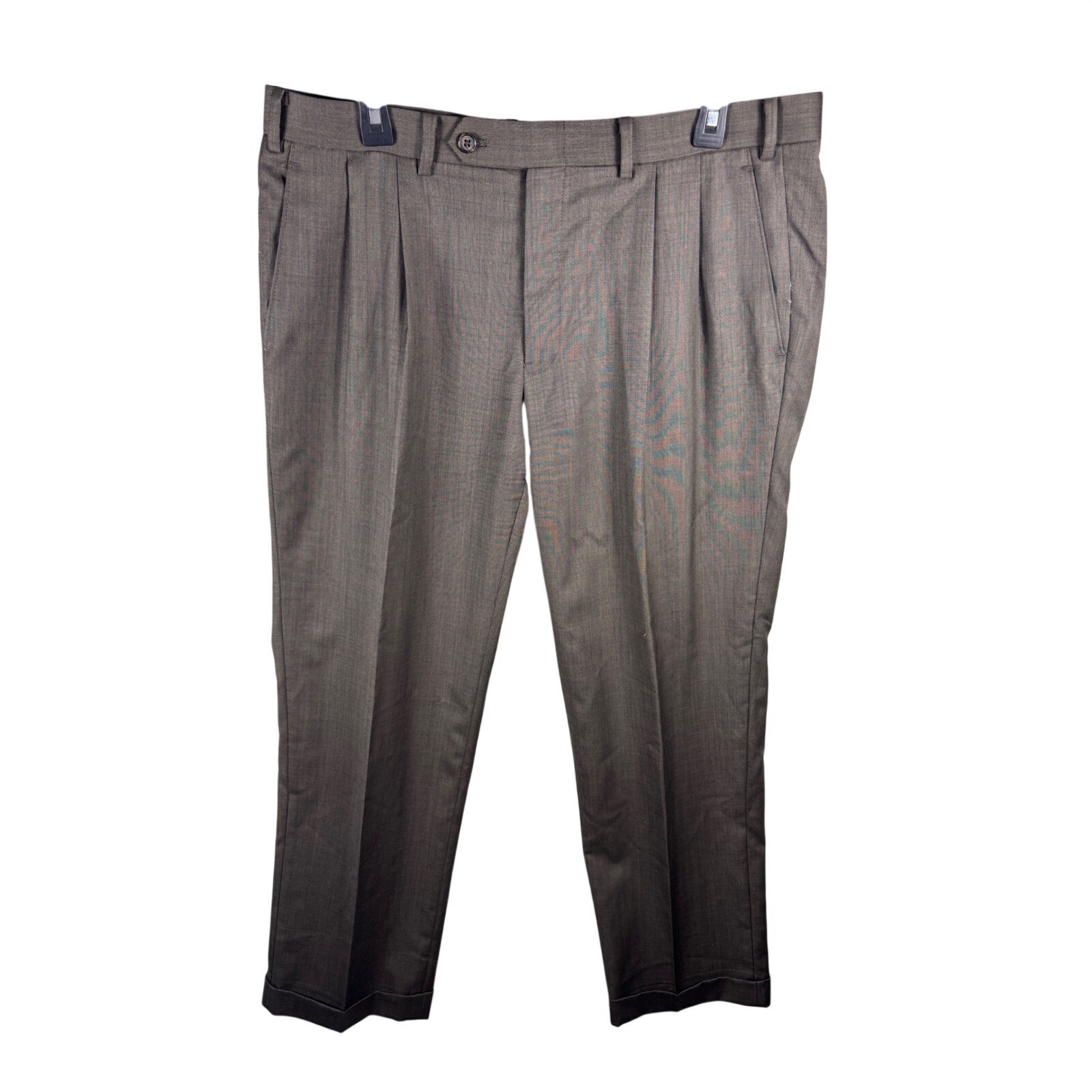 Lauren Ralph Lauren Mens Brown 100% Wool Pleated Cuffed Dress Pants 36W x 30L